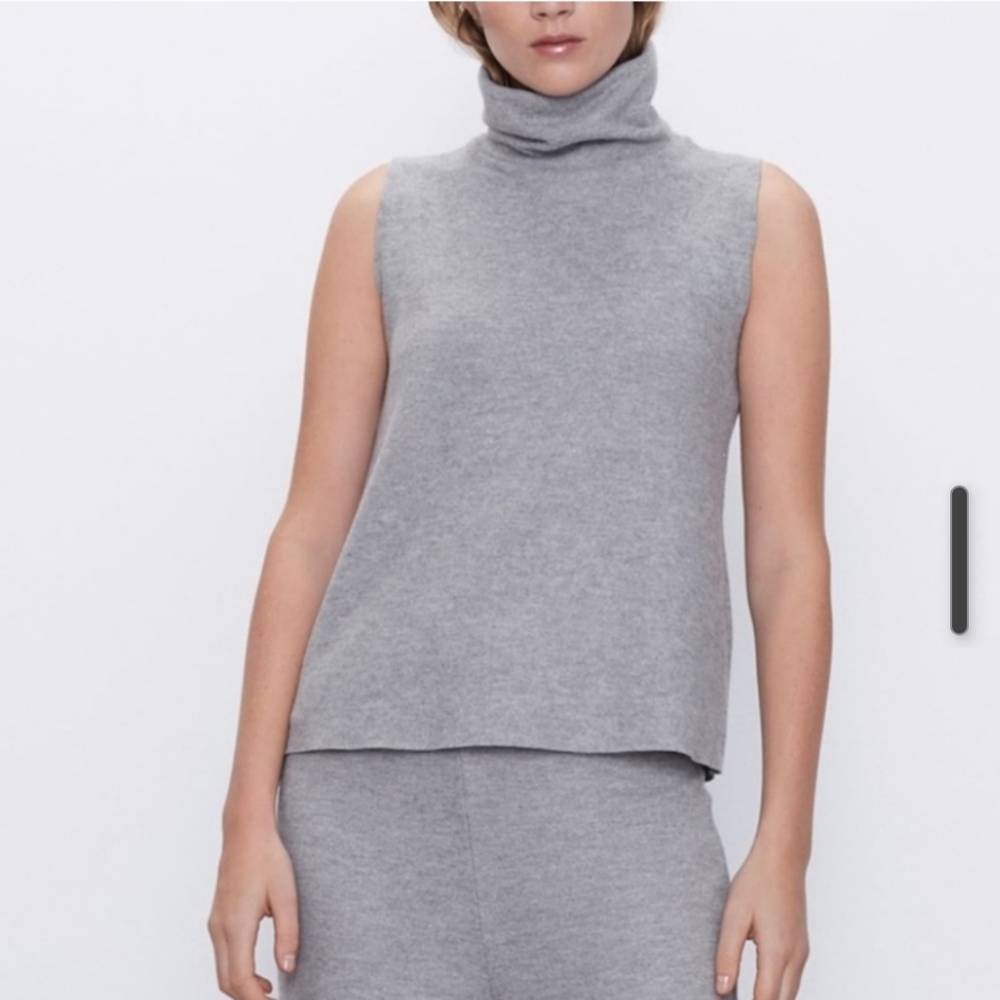 Zara Ribbed Turtle Neck Tank Top Sz L